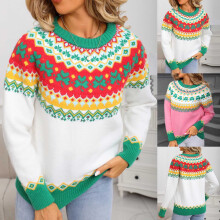 Damen-Strickpullover mit langen Ärmeln, Rundhalsausschnitt, lässig-bequemer Stil – Rosa, Größe S, alltagstauglich