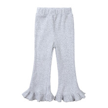 Infant Girls Flared Pants Ruffle Cotton Long Pants Child's Baby Casual Summer Cute Solid Color Slim Knit Pants Gray