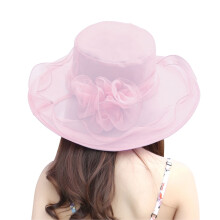 Fascinators klobúky pre ženy, ozdobný kvetinový organzový svadobný klobúk na čajovú párty so širokým okrajom, plážový slnečný klobúk