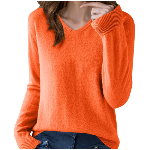 Damenpullover, einfarbig, langärmelig, V-Ausschnitt, dünner Strickpullover, Cardigan, Größen S-2XL