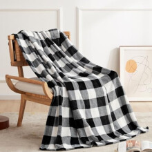 Fleece Buffalo Plaid Throw Blanket, Soft Warm Cozy Plush Checkered Blanket for Couch/Sofa/Bed – Black & White, 60"x80"