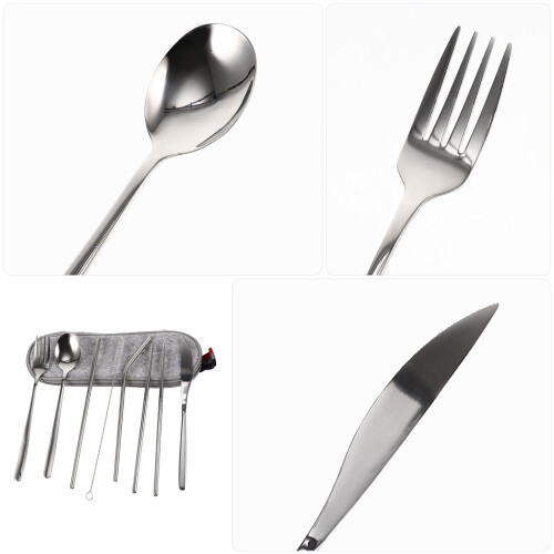 Tineasur Fork Spoon Chopsticks Kit Portable Tableware Set Silver 1 Set for Restaurant Use