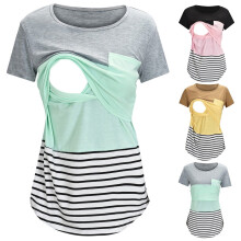 Nursing Tshirts for Women Summer Short Sleeve Double Layer Breastfeeding Tops Round Neck Pregnancy Blouse Green XL
