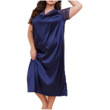 Camisola de dormir feminina plus size em nylon e elastano – seda fresca, manga curta, detalhes em renda, roupa de dormir respirável (XL-5XL)