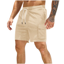 Cargo-Shorts für Herren, einfarbig, Cord, lässig, elastischer Bund, Taschen, Arbeitshose, Größen S-3XL
