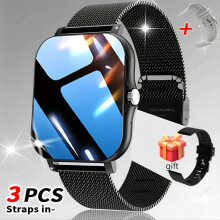 1.83'' TFT Full-Touch Smart Watch - Wireless Call/Message Alerts, Steel&Silicone Strap, Outdoor Sports Watch for Android & compatible with iPhone