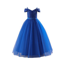 Kinder-Halloween-Rollenspiel-Prinzessinnenkleid, ärmelloses Netz-Blütenkuchenkleid mit Rundhalsausschnitt und exquisiter Blume (Blau Nr. 1, 7 Jahre)