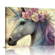Impressão em tela decorativa com unicórnio pastel