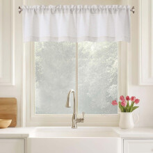White 24" Kitchen Curtains (2 pcs), Light-Filtering Faux Linen Cafe Tiers, Dual Rod Pocket, RV/Camper Short Window Curtains, 30Wx24L in