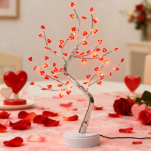 Lampe Arbre de l'Amour pour la Saint-Valentin : 50 LED, 18 décorations en forme de cœur, bouleau bonsaï de 61 cm, veilleuse alimentée par piles