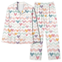 Valentijnsdag pyjamaset voor dames: 2-delige set met hartjesprint, top met lange mouwen en broek met elastische taille en zak, plus size S-2XL,