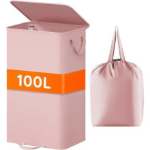 Pink Collapsible Laundry Hamper with Lid 100L