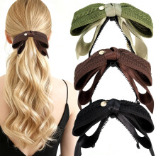 Ensemble de 3 pinces à cheveux banane à nœud tricoté en ruban de satin