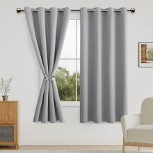 Blackout Curtains for Bedroom with Tiebacks – Room Darkening, Privacy, Grommet Top, 52x63", Silver Grey, Set of 2 (Compatible with Standard Rods)
