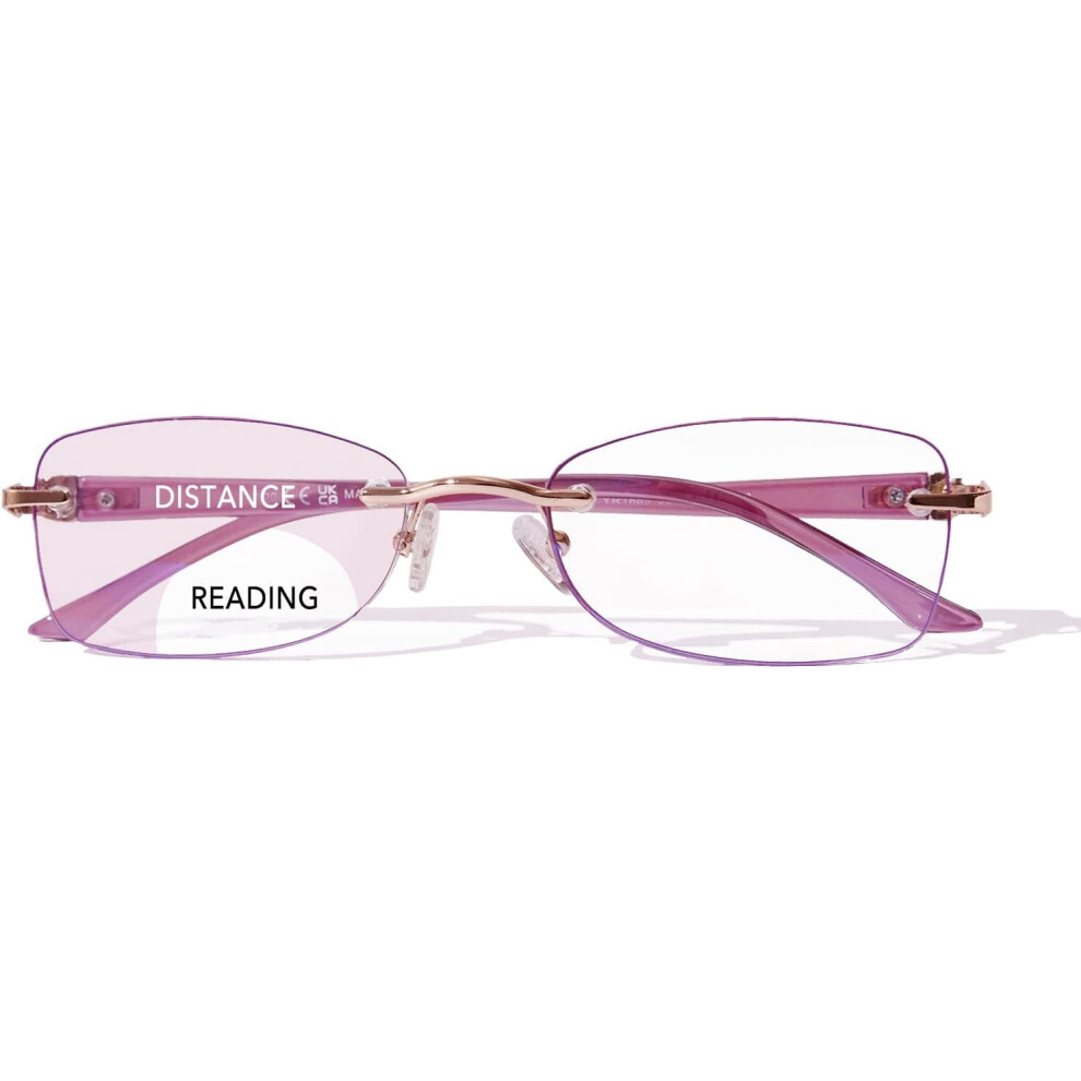 Blue/Light Rimless Bifocal Reading Glasses For Women Frameless Blocking Bifocal Clear Top Readers With Tinted Edge