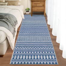 2x6 Large Geometric Bohemian Area Rug Machine Washable Farmhouse Accent Throw Carpet Non-Slip for Living Room Bedroom Hallway Blue