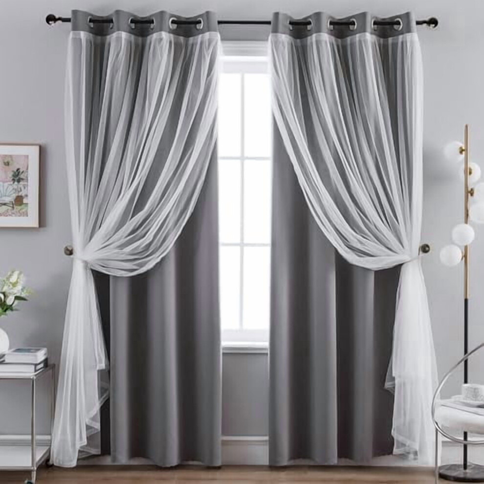 Blackout & Sheer Layered Curtains, 52" Wide
