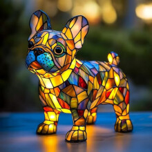 Lampe Corgi et Carlin – Veilleuse LED Série Chiens, Lampe de table en résine teintée, Cadeau mignon sur le thème des animaux de compagnie pour