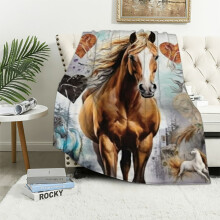 Flanell-Tagesdecke mit Pferdemotiv, 102 x 127 cm