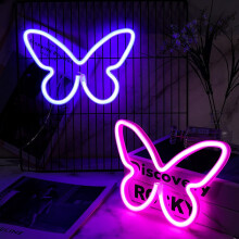 Pillangó Neon felirat LED fali dekoráció rózsaszín kék 2db
