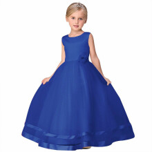 Prinsessenjurk voor babymeisjes, mouwloze kanten en tule jurk met strik – donkerblauw, geschikt voor meisjes van 5-6 jaar.