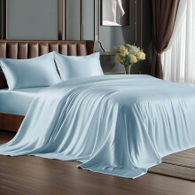 Luxe lichtblauwe satijnen lakenset voor een tweepersoonsbed (queensize), 4-delig zacht en zijdezacht beddengoed voor haar en huid, geschikt voor een