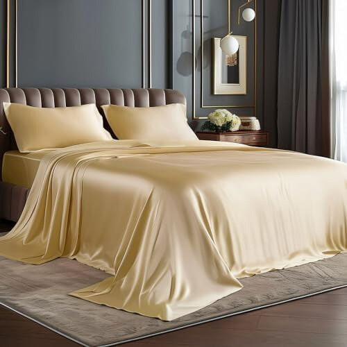 Σετ σεντόνια California King, πολυτελή μαλακά σαμπανιζέ σατέν, φιλικά προς τα μαλλιά και