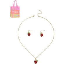 Raspberry Charm Necklace and Earrings Set Alloy Fruit