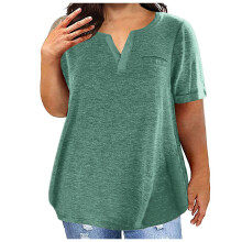 Plus size top voor dames met korte mouwen en V-hals, effen T-shirts, basic maat XXXXL