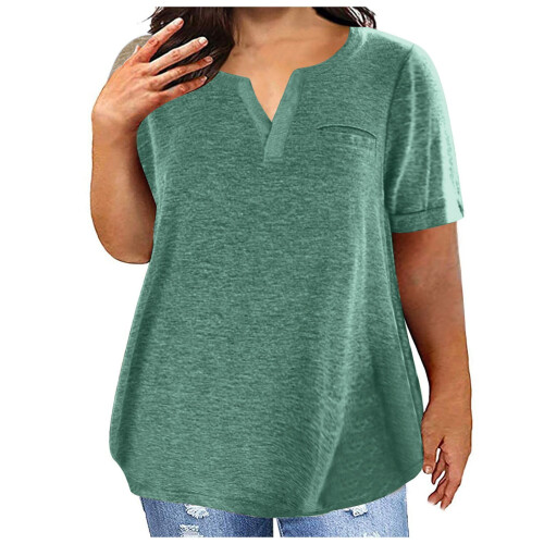Γυναικεία Μπλούζα Plus Size με Κοντομάνικα και V Λαιμόκοψη, Μονόχρωμα T-shirts, Απλές