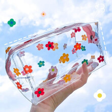 Sødt penalhus med blomsterprint, stor kapacitet, præppy ting, gaveæske, gennemsigtig, kawaii makeup, kosmetik, rejsetaske (flor)