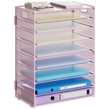 Papierorganizer/brievenbak, 9-laags gaasmap voor documenten met handvat, papiersorteerder/bureau-organizer voor thuis en kantoor - roze