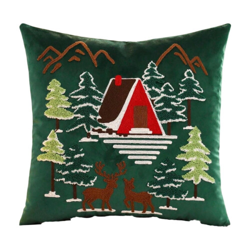 Capa de Almofada de Natal: Bordado de Floco de Neve e Árvore