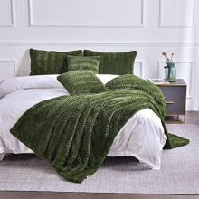 Faux Fur Throw Blanket 63 x 90 in Olive Green