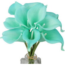 Mini ramos de novia de calas artificiales de 10 tallos, flores artificiales de látex de tacto real para decoración de fiestas en el hogar (azul