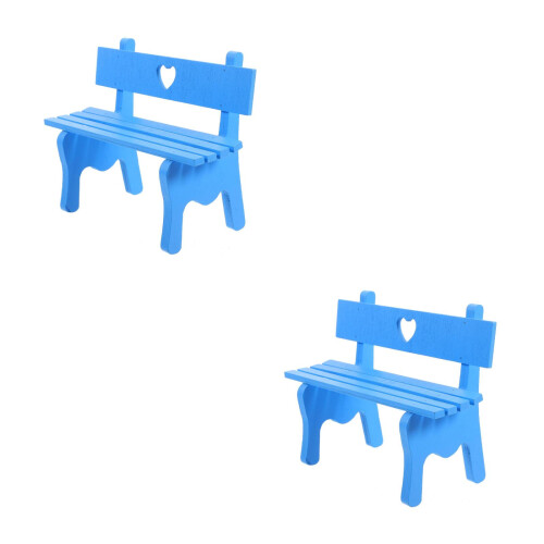 2Pièces Petit Banc Bleu Miniature Pour Décorer Jardin 2