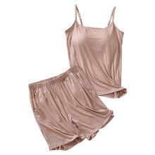Girls' Modal Cami Pajama Set: Sleeveless Tank Top with Built-in Bras + Shorts, Soft 2-Piece Loungewear (Non-removable Pad)