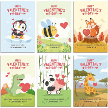 24 Assorted Christian Valentine Cards w/ Bible Verses, Envelopes & Stickers – 6 Designs, 4x6", Bulk for Kids/School