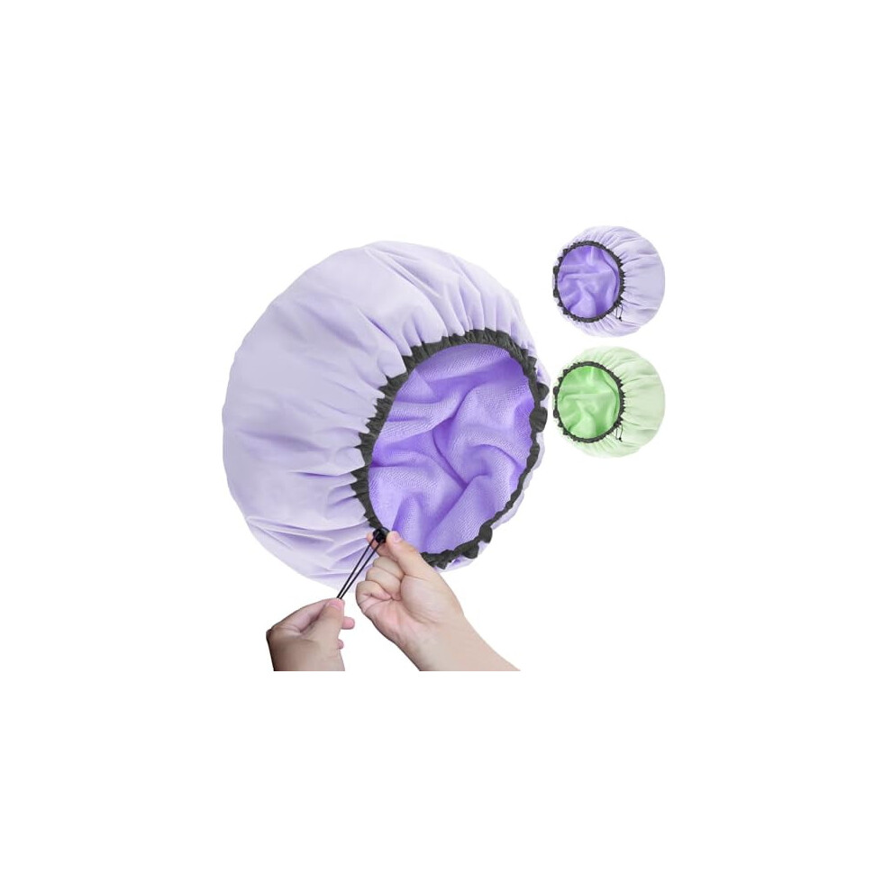 2 Pcs 13.5" Adjustable Waterproof Shower Cap for Women & Men, EVA Double Layer, Reusable for Braids/Long Hair/Dreadlocks