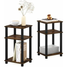 JUST 2-Piece Side Table Set, 3-Tier Open Shelf, Toolless Assembly, Compatible with Amber Pine
