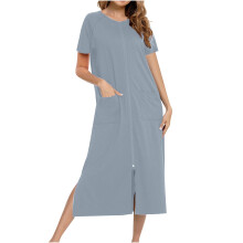 Vestido pijama informal de manga corta con cremallera y bolsillos para mujer | Ropa de estar por casa de poliéster y elastano | Tallas S-2XL