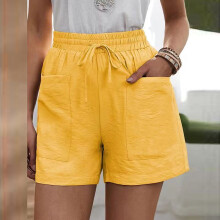 Shorts esportivos femininos QLEICOM, tamanho grande, modelagem ampla e folgada, cintura alta, em algodão e linho, para corrida, praia e ciclismo,