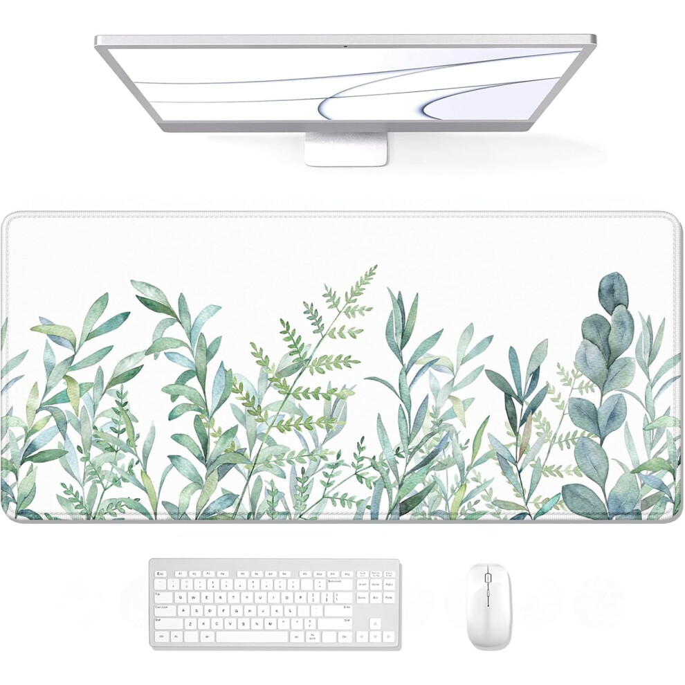 Xl Desk Pad 31.5X11.8", Waterproof, Stitched Edges, Non-Slip, Minimalist Leaf Design – Compatible With All Mice 9159805735226