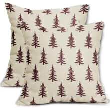 Fodere per cuscini con albero di Natale color bordeaux, 20x20 cm, set da 2, stampa invernale rustica, decorazioni natalizie in stile country,