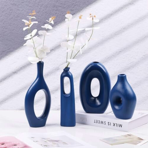 Conjunto de 4 vasos de cerâmica laranja – Design moderno e vazado