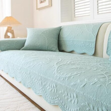 Copridivano trapuntato in cotone con motivo floreale a foglie, antiscivolo, ideale per mobili in stile rustico (blu, 91x91 cm).