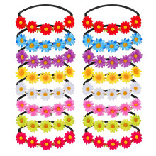 16 mehrfarbige Gänseblümchenkränze für Damen und Mädchen, verstellbares Gummiband, geeignet für Feste, Hochzeiten und Partys