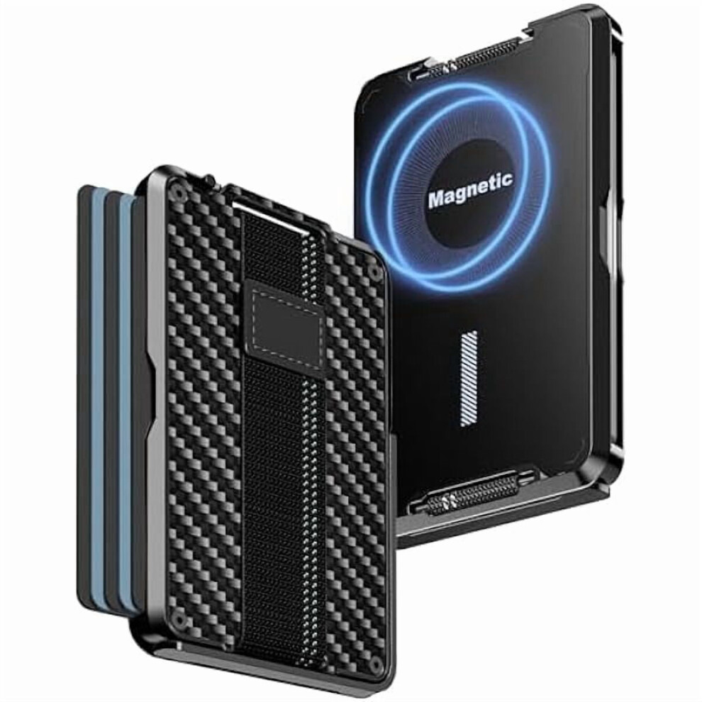 Zlc Magsafe Wallet For Iphone Â Slim Carbon Fiber Magnetic Wallet With Rfid Blocking, Money Strap & Pop-Up Stand 9357860874465