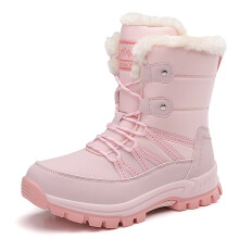 Winterstiefel für Damen, dick gefüttert, warm, Schnürung, einfarbig, Schneestiefel, unbequeme Stiefel, rosa