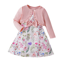 Girls Fall Outfits Girls New Spring Printed Dress Knitted Cardigan Set For